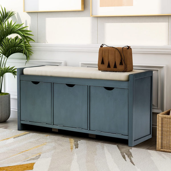 Longshore Tides Fuchs Linen Blend Solid Wood Cubby Storage Bench Wayfair